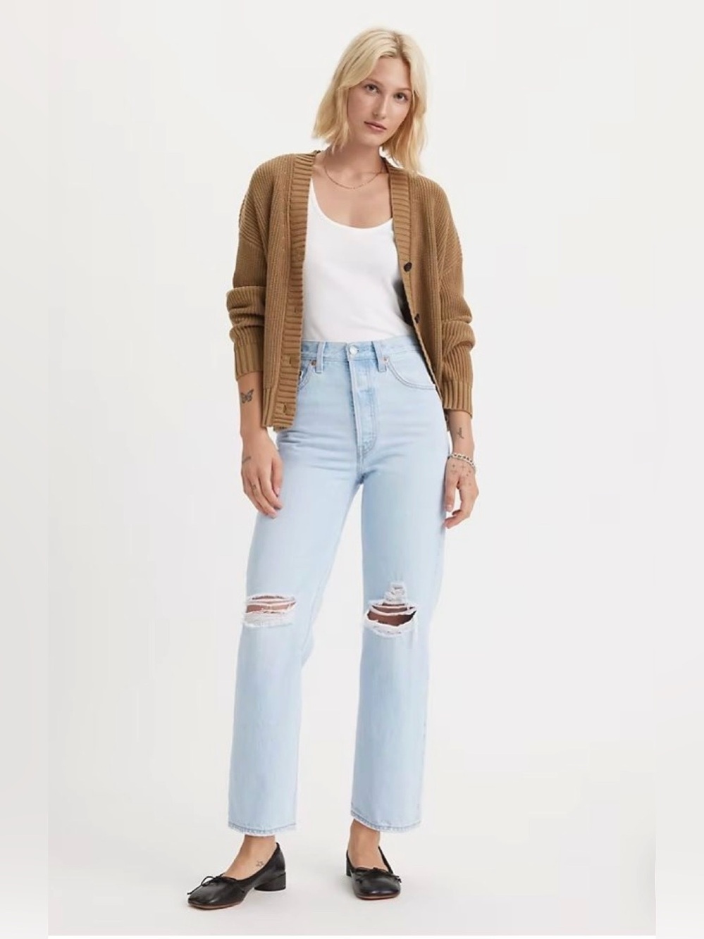 Levi's Light Blue High-Rise Cropped Distressed Jeans Ankle Retro Inspired